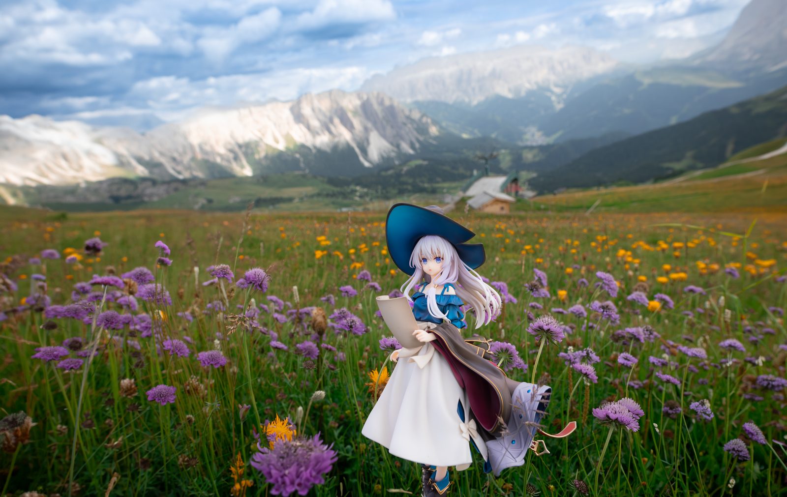 Figure in alpine wildflowers
