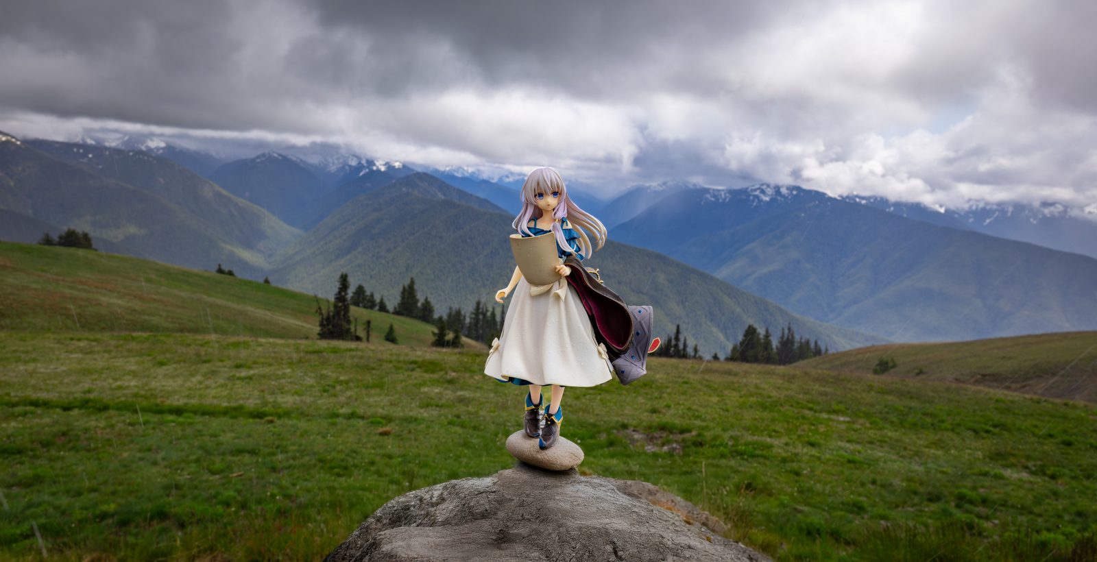 Figure on mountain valley