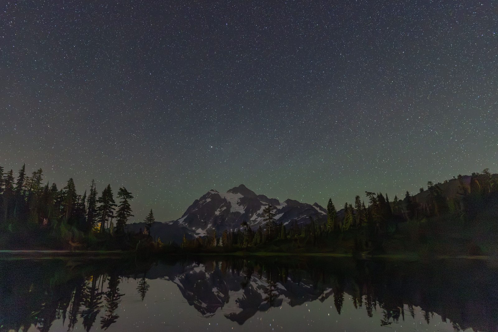 Starry sky with lake reflection